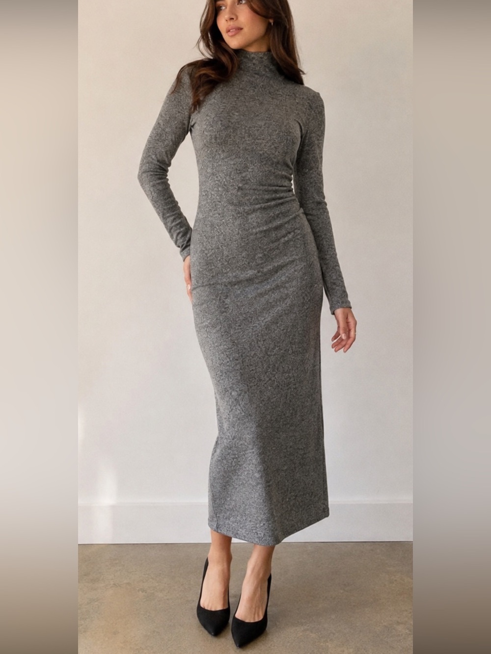 Zara Gray Mock Neck Bodycon Sweater Midi Dress NWT Size S